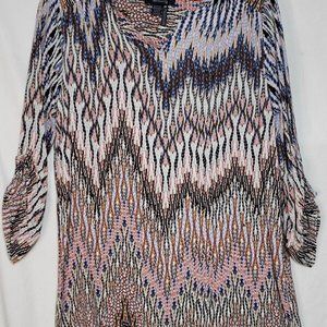 French Dressing Jeans 3/4 Sleeve Geometric Native Blouse Top - FDJ Women's 6